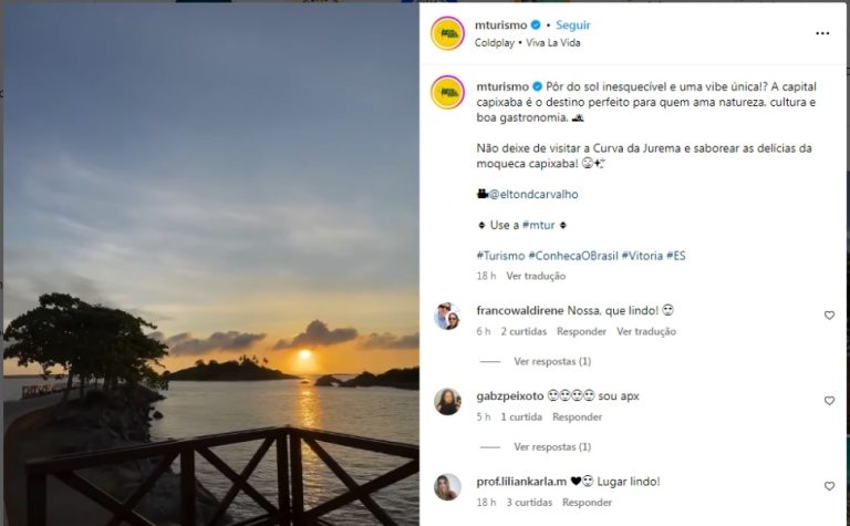 Vitória ganha destaque nas redes sociais do Ministério do Turismo