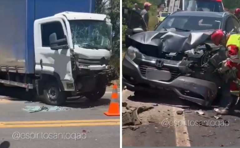 Acidente entre quatro carros e caminhão interdita BR-101