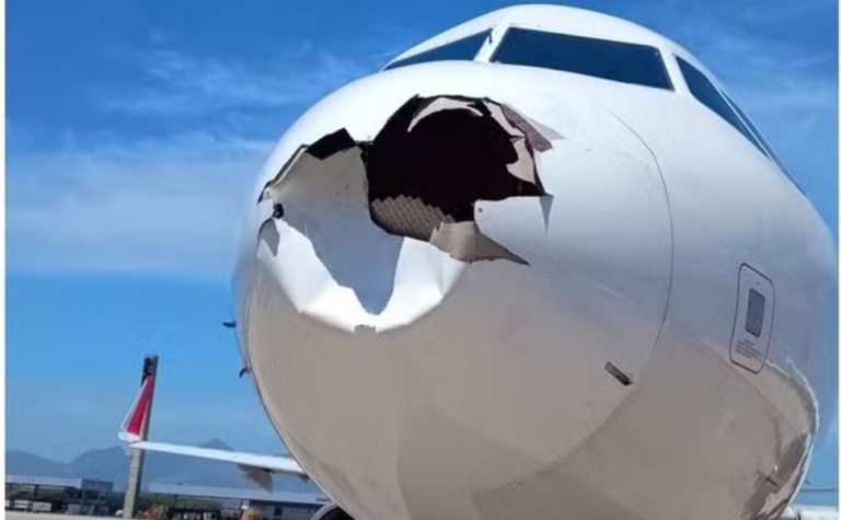 Avião da Latam colide com pássaro e fica com bico destruído