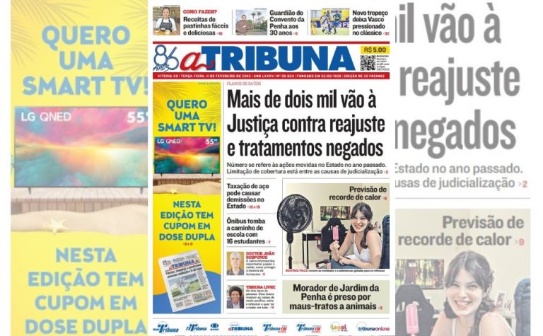 Confira os destaques do jornal A Tribuna desta terça-feira