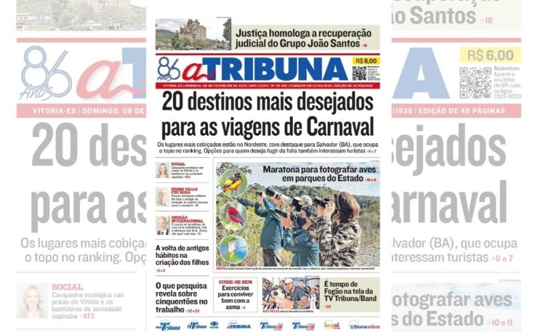 Confira os destaques do jornal A Tribuna deste domingo