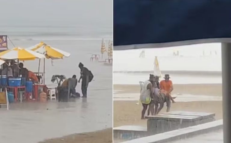 Duas mulheres são atingidas por raio durante tempestade na Praia Grande, em SP