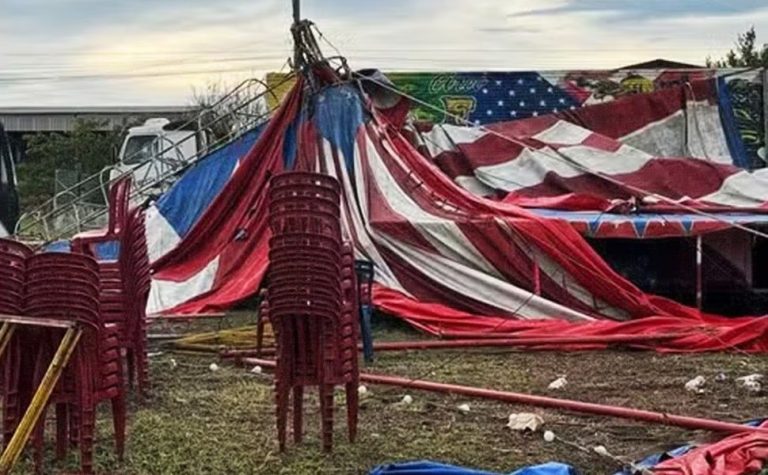 Lona de circo desaba durante temporal e deixa feridos no RS