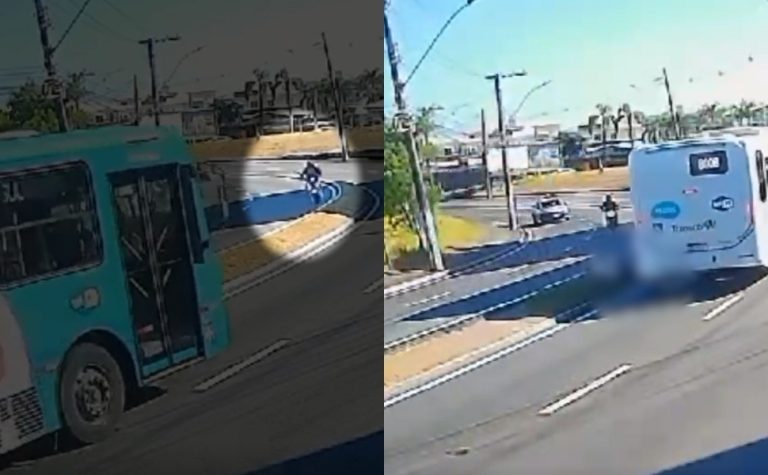 VÍDEO | Motociclista perde o controle, tomba e morre atropelada por ônibus na Serra