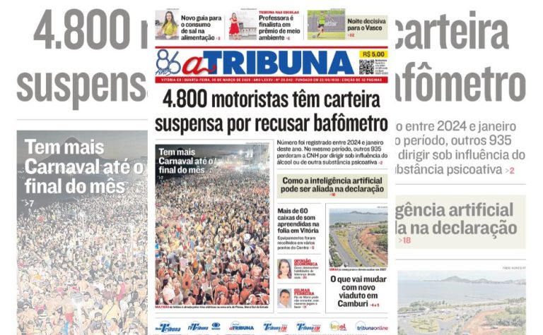 Confira os destaques do jornal A Tribuna desta quarta