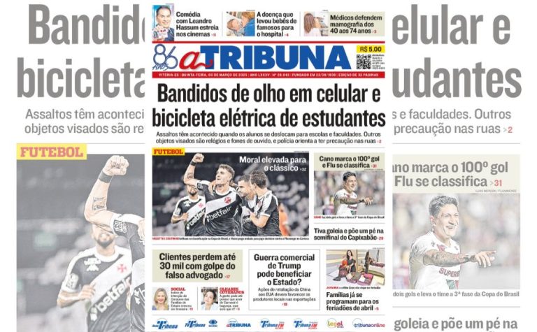 Confira os destaques do jornal A Tribuna desta quinta