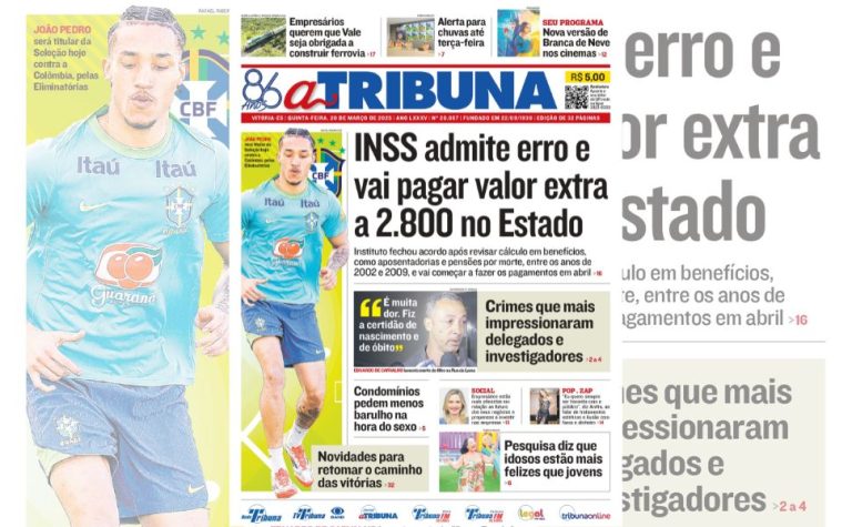 Confira os destaques do jornal A Tribuna desta quinta