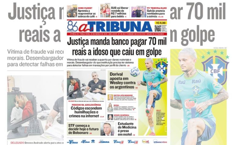 Confira os destaques do jornal A Tribuna desta terça