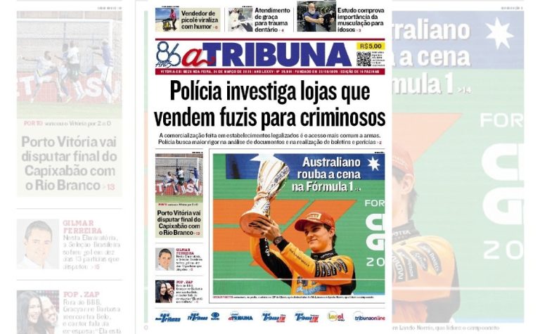 Veja os destaques do jornal A Tribuna desta segunda-feira, dia 24 de março