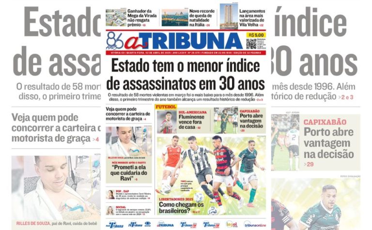 Confira os destaques do jornal A Tribuna desta quarta