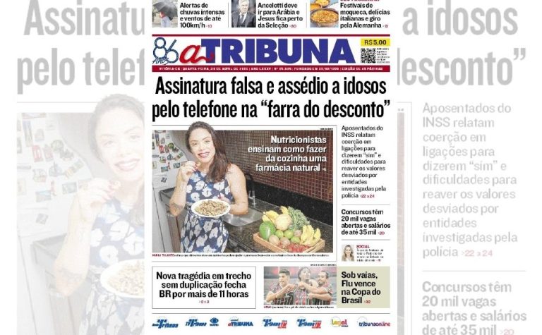 Confira os destaques do jornal A Tribuna desta quarta-feira