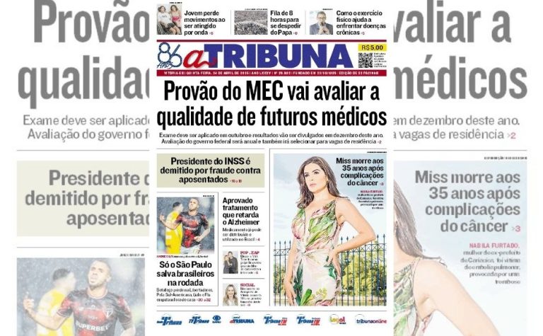 Confira os destaques do jornal A Tribuna desta quinta-feira