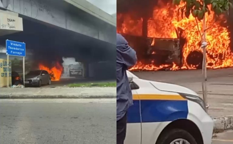 VÍDEO | Carro pega fogo e complica trânsito em Vila Velha
