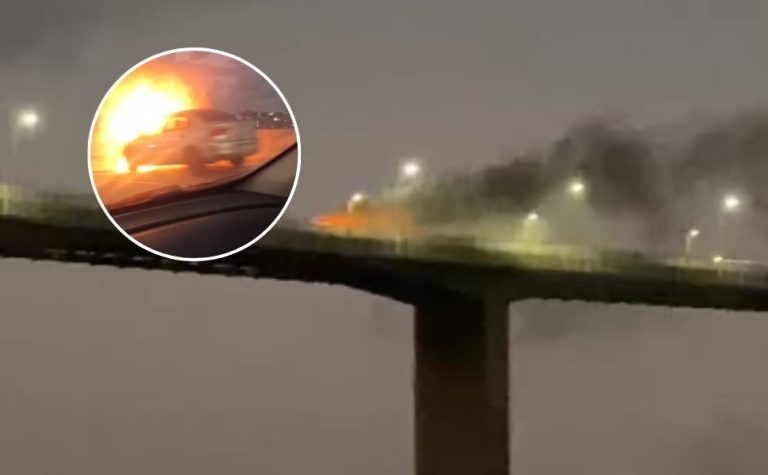Carro pega fogo e complica trânsito na Terceira Ponte neste domingo