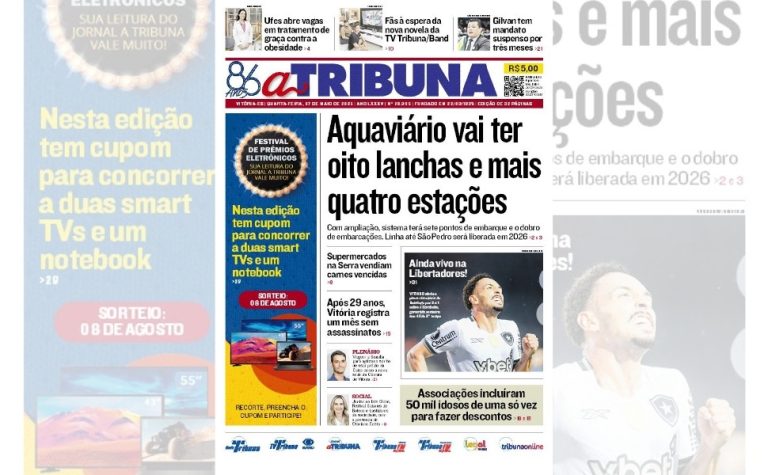Confira os destaques do jornal A Tribuna desta quarta-feira