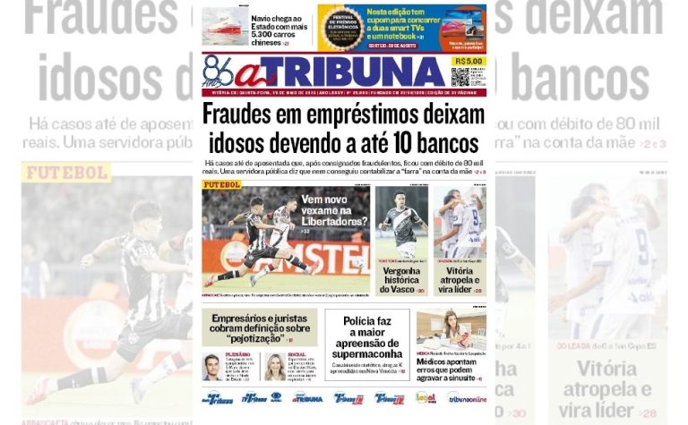 Confira os destaques do jornal A Tribuna desta quinta-feira