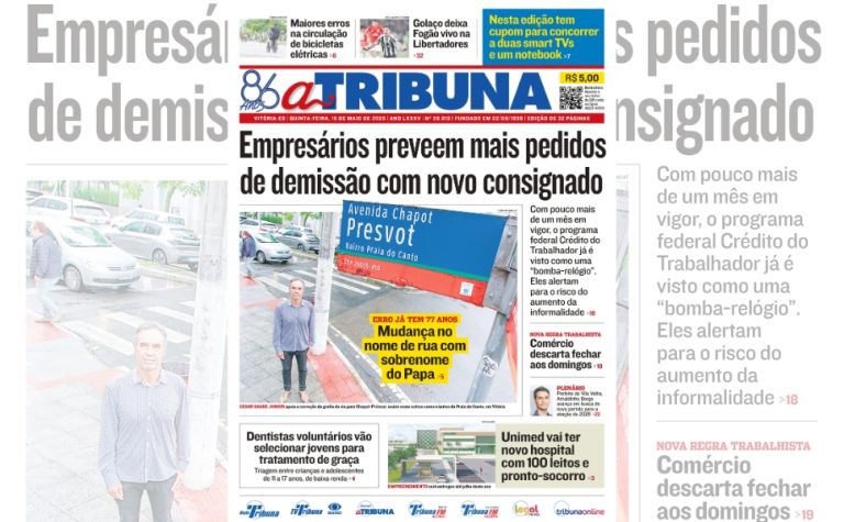 Confira os destaques do jornal A Tribuna desta quinta-feira (15)