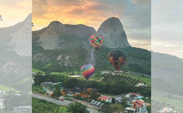 Espetáculo com 6 balões no céu de Pedra Azul