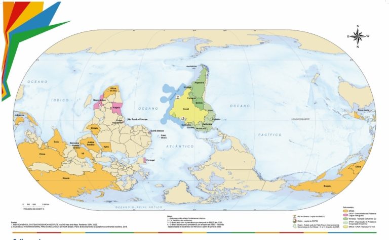IBGE lança mapa-múndi de ponta-cabeça e com Brasil no centro