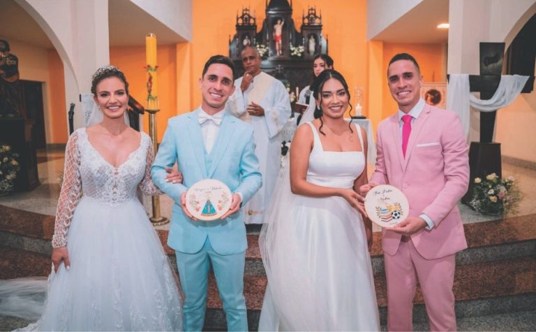 Irmãos gêmeos se casam com amigas de infância em cerimônia dupla no ES