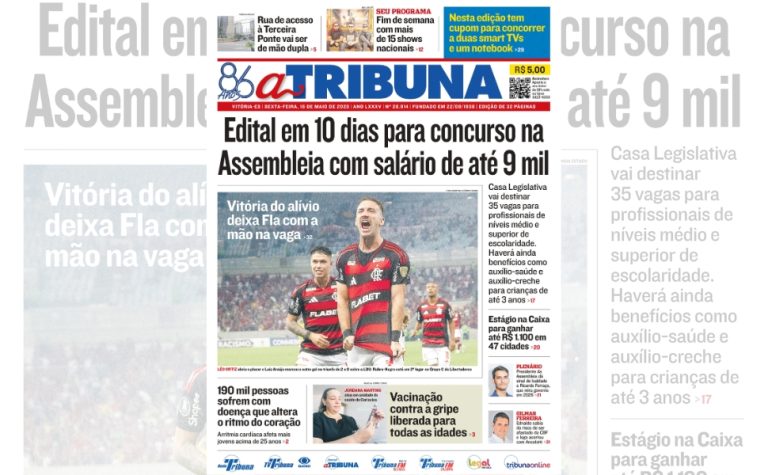 Confira os destaques do jornal A Tribuna desta sexta-feira (16)