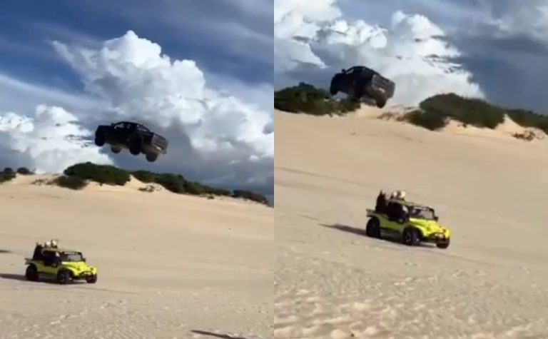 VÍDEO | Carro salta sobre outro veículo em duna no Ceará