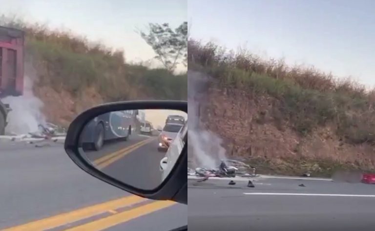 Acidente na BR-101 em Linhares mata motociclista e veículo pega fogo