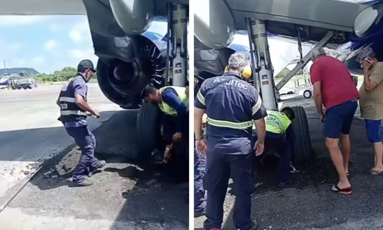 Avião afunda roda no asfalto do aeroporto de Fernando de Noronha