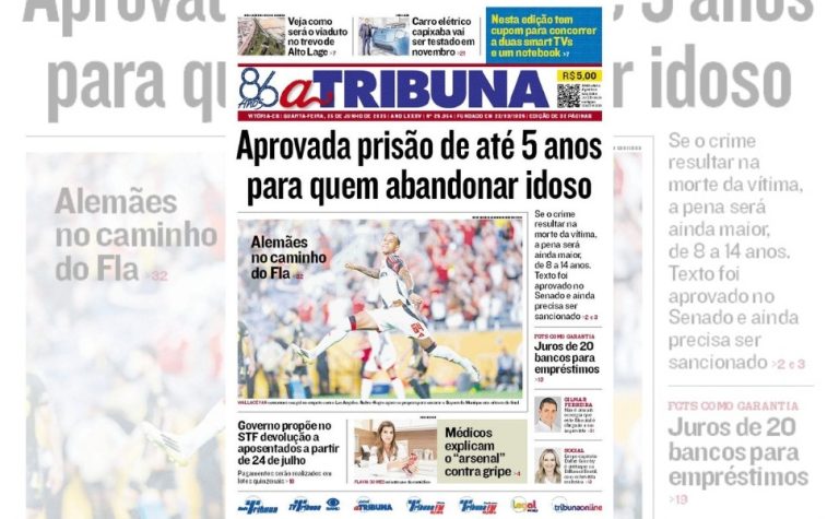 Confira os destaques do jornal A Tribuna desta quarta-feira