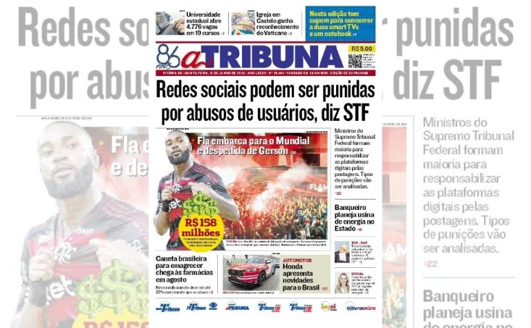 Confira os destaques do jornal A Tribuna desta quinta-feira, 12 de junho