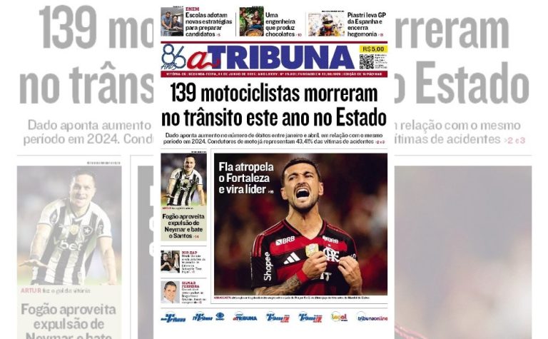Confira os destaques do jornal A Tribuna desta segunda-feira, 02 de junho