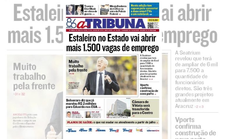Confira os destaques do jornal A Tribuna desta sexta-feira, 06 de junho