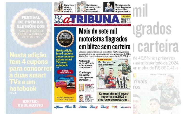 Confira os destaques do jornal A Tribuna desta terça-feira, 03 de junho