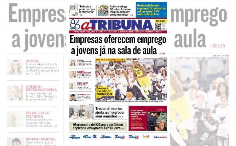 Confira os destaques do jornal A Tribuna deste domingo, 08 de junho