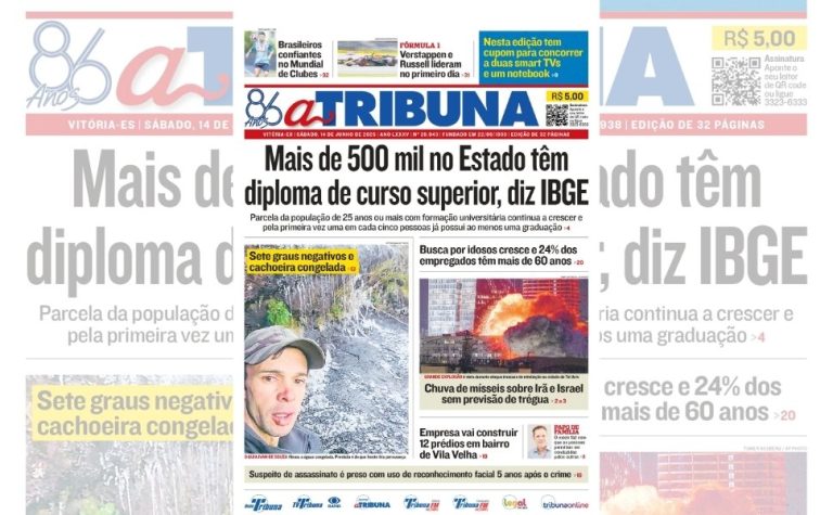 Confira os destaques do jornal A Tribuna deste sábado, 14 de junho