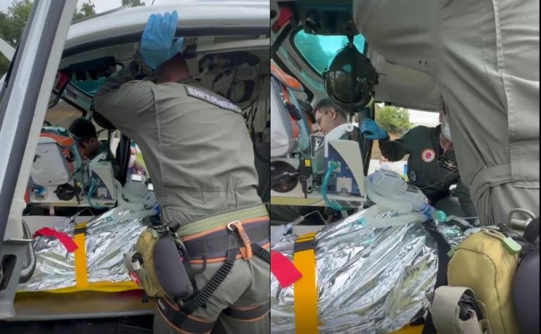 Mulher é socorrida de helicóptero após sofrer queimaduras no Noroeste do Estado