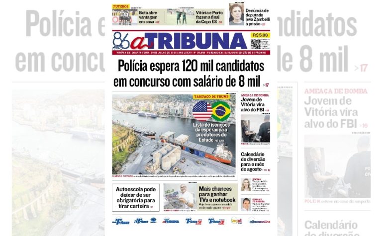 Confira os destaques do jornal A Tribuna desta quarta-feira
