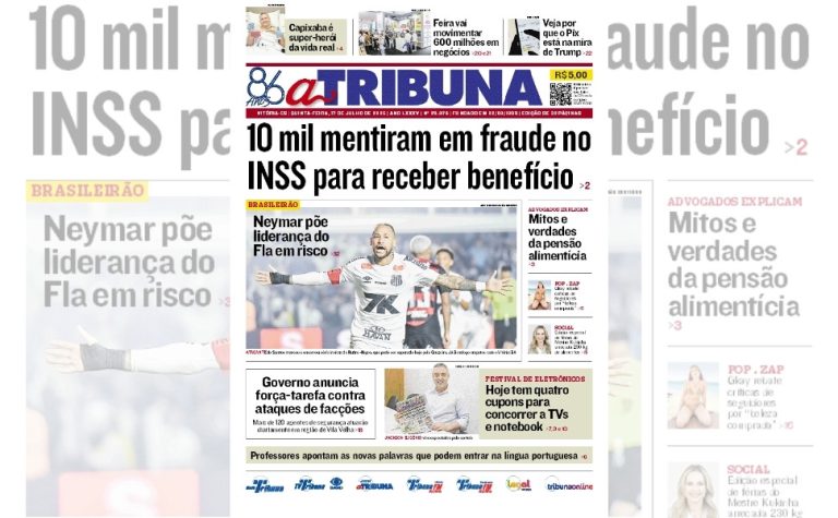 Confira os destaques do jornal A Tribuna desta quinta-feira