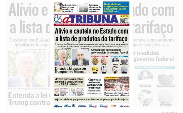 Confira os destaques do jornal A Tribuna desta quinta-feira