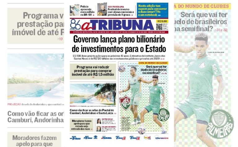 Confira os destaques do jornal A Tribuna desta sexta-feira
