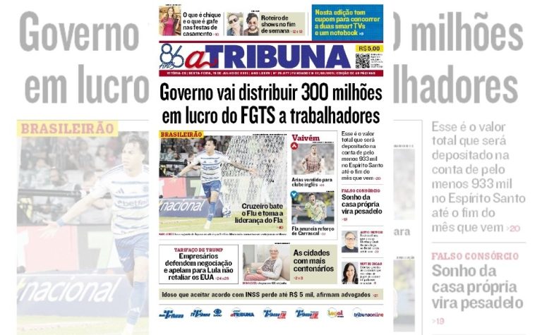 Confira os destaques do jornal A Tribuna desta sexta-feira
