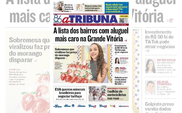 Confira os destaques do jornal A Tribuna desta sexta-feira