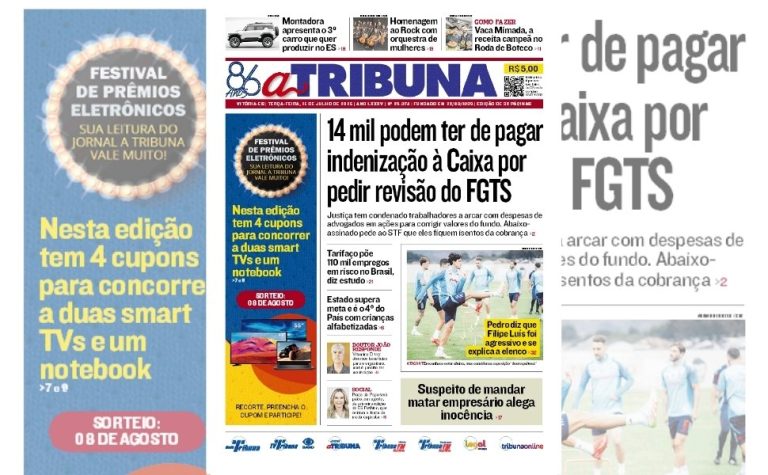 Confira os destaques do jornal A Tribuna desta terça-feira