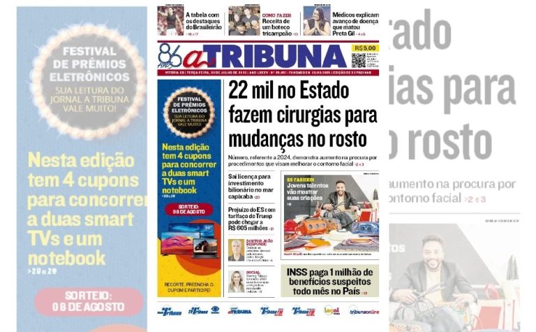 Confira os destaques do jornal A Tribuna desta terça-feira