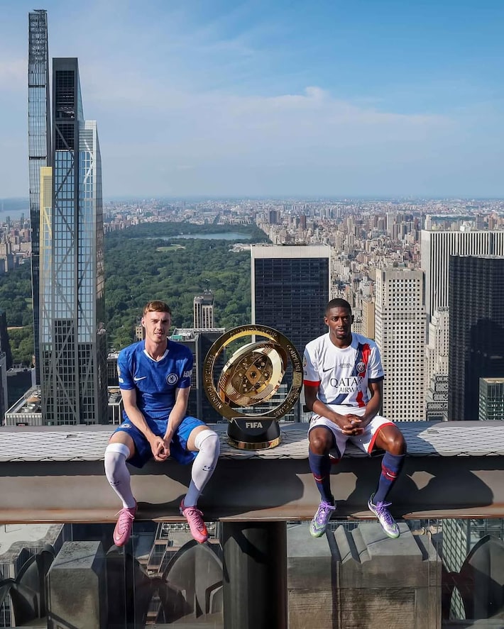 Fifa leva Palmer e Dembélé ao alto de NY para recriar foto histórica antes da final do Mundial