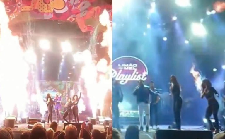 VÍDEO | Backing vocal da banda Limão com Mel tem cabelo atingido por fogo