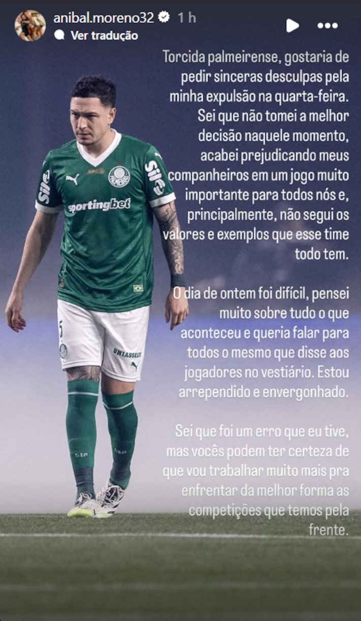 Aníbal Moreno pede desculpas por expulsão em 15 minutos contra Corinthians: ‘Sei que foi um erro’
