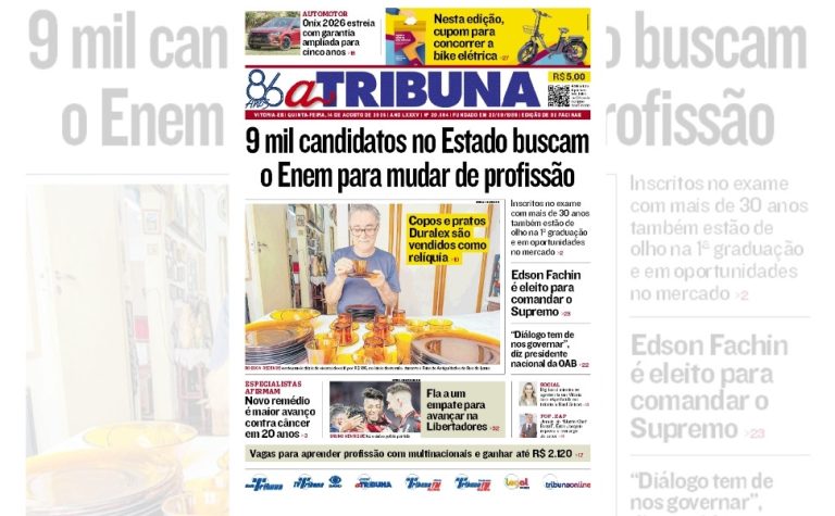 Confira os destaques do jornal A Tribuna desta quinta-feira