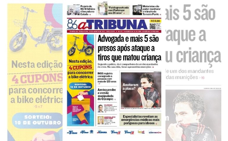 Confira os destaques do jornal A Tribuna desta terça-feira