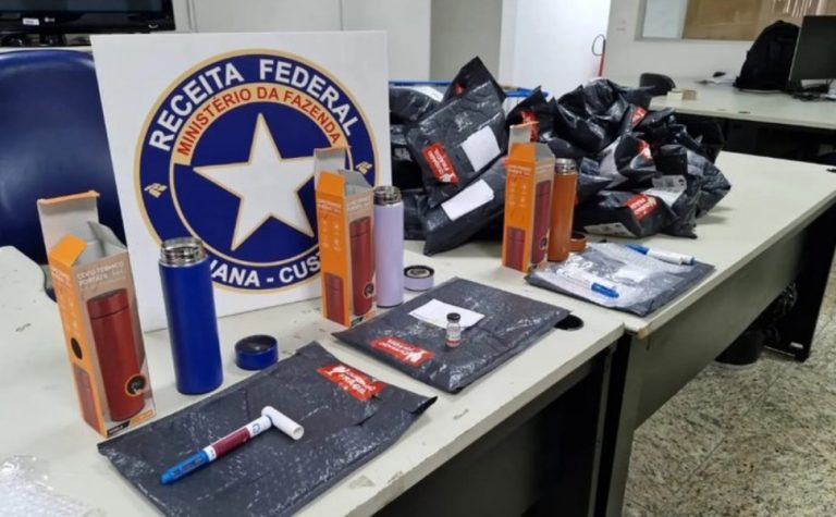 Receita apreende canetas emagrecedoras escondidas em copos térmicos no ES